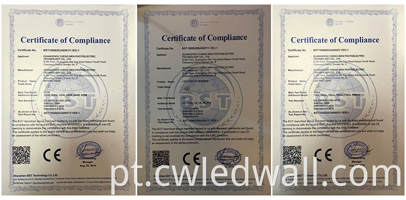 LED wall certificate CE